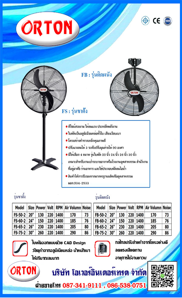 พัดลมอุตสาหกรรมติดผนัง 30นิ้ว